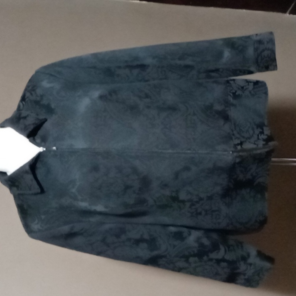 CJ Banks Fully Embossed Design Black Full Zip Lined Jacket 1X